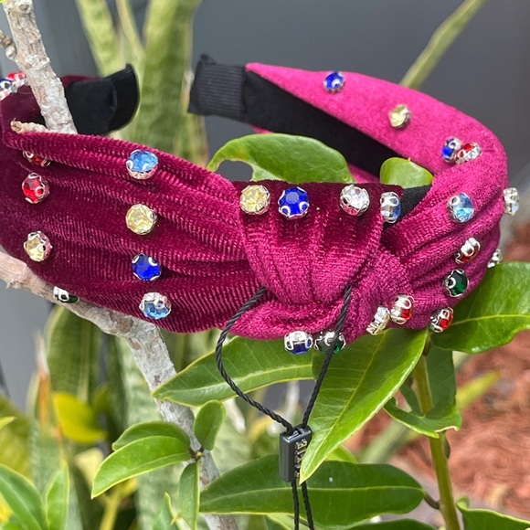 ZAXIE By Stefanie Taylor Knotted Velvet Headband in “Burgundy” - Picture 1 of 15